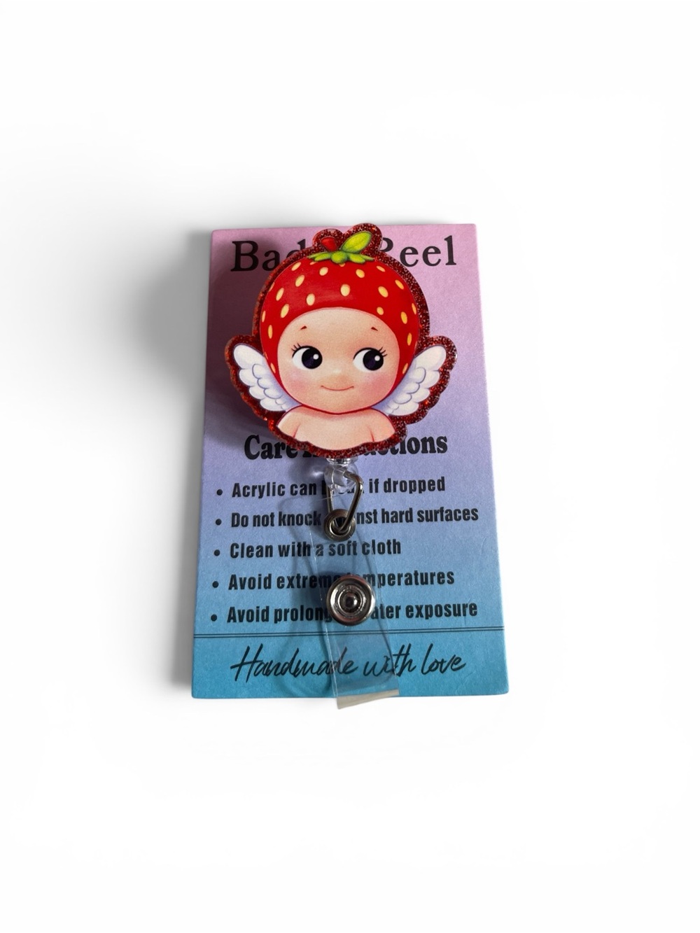 Strawberry Sonny Angel Badge Reel - Red, White, Pink